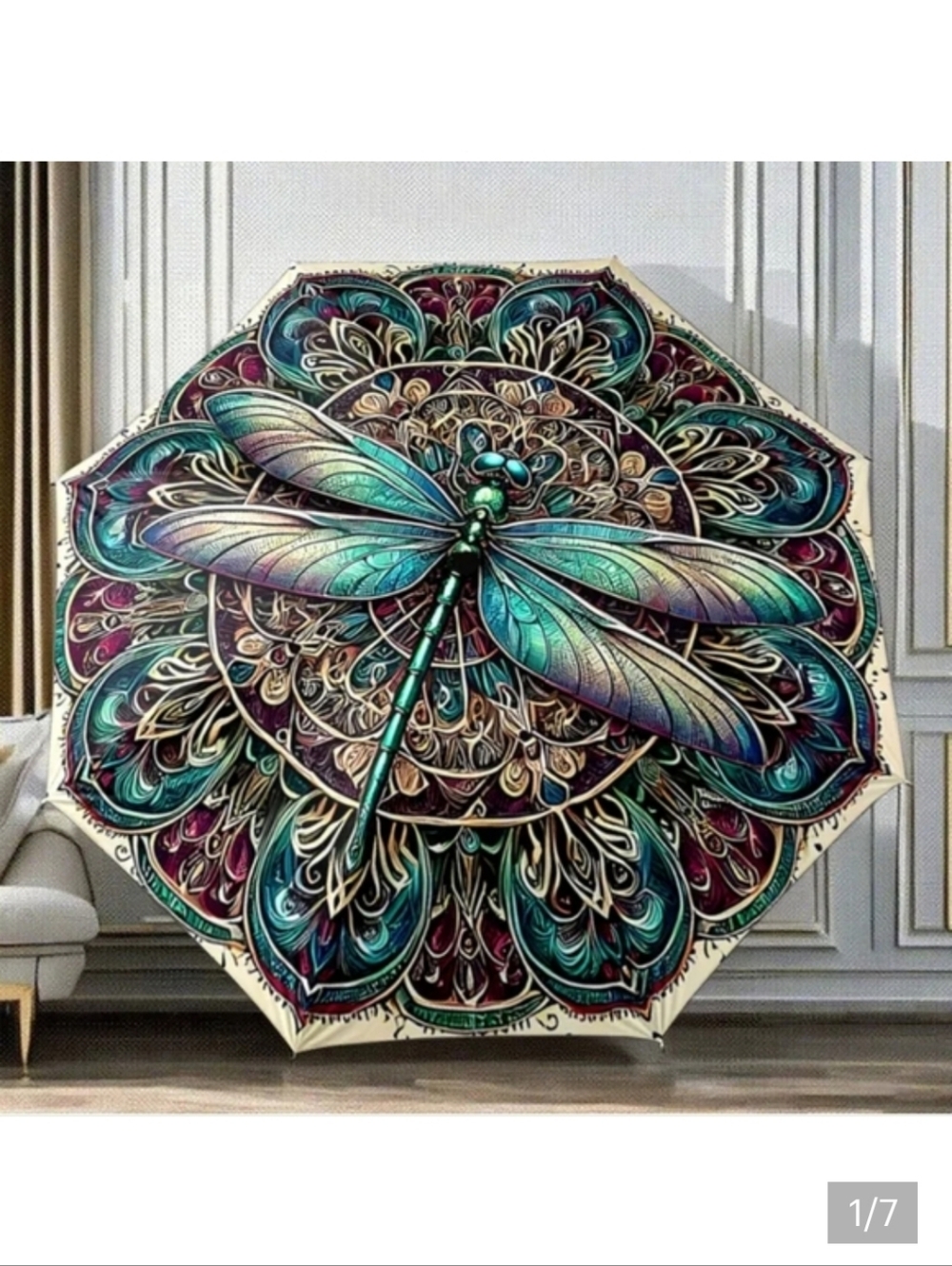 🆕️💚☔️ GREEN DRAGONFLY WITH MANDELLA DESIGN COMPACT UMBRELLA☔️💚